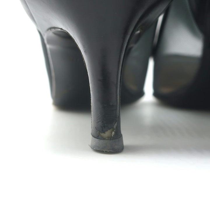 Vintage Chanel CC-Embroidered Cap Toe Pumps Black Mesh &amp; Leather Size 36
