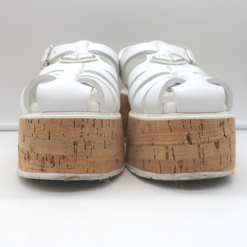 Prada Cork Platform Fisherman Sandals White Rubber Size 38