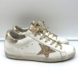 Golden Goose Superstar Sneakers White Leather with Gold Glitter Star Size 38 NEW