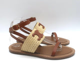 Celine Triomphe Raffia & Leather Flat Ankle Strap Sandals Brown Size 40