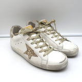Golden Goose Superstar Sneakers White Leather with Gold Glitter Star Size 38 NEW