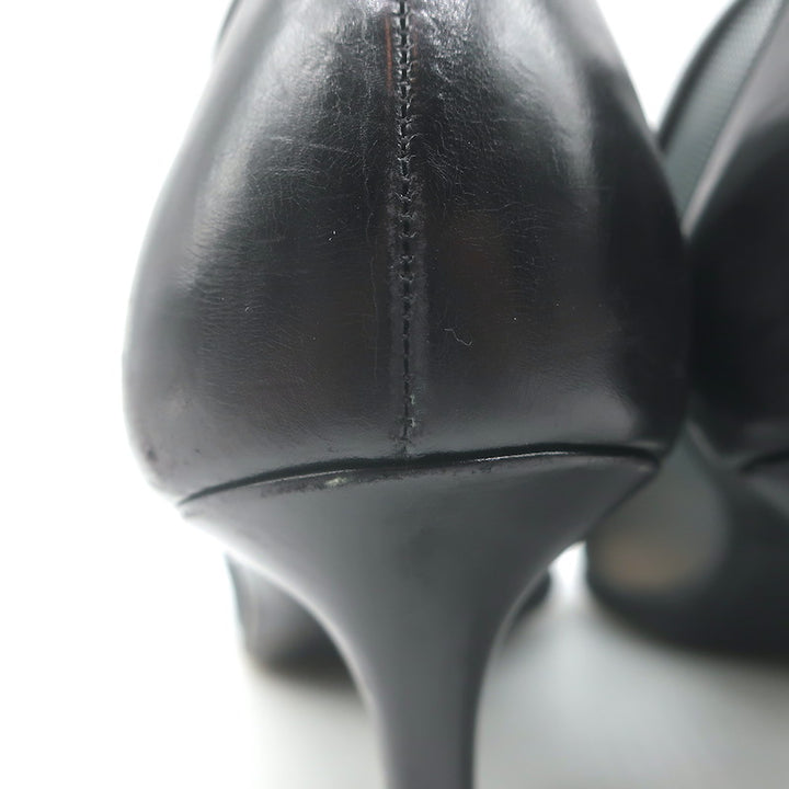 Vintage Chanel CC-Embroidered Cap Toe Pumps Black Mesh &amp; Leather Size 36