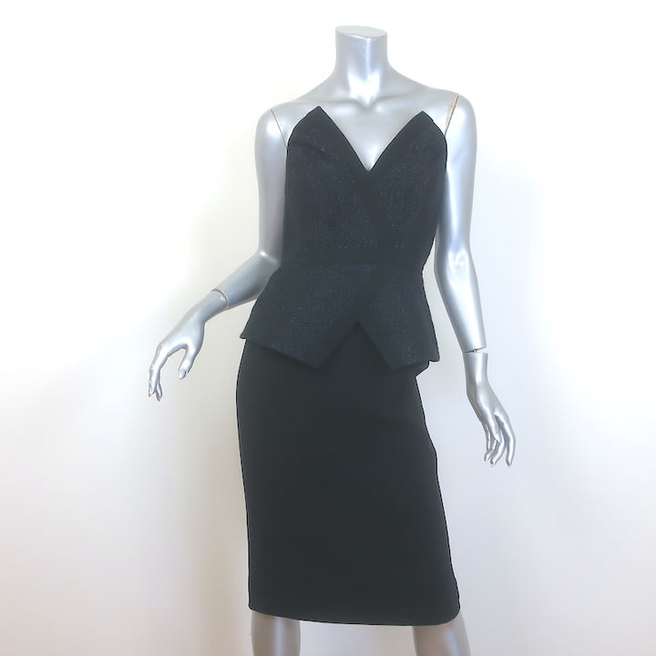Tamara Mellon Strapless Peplum Kimono Dress Black Tweed &amp; Crepe Size US 4