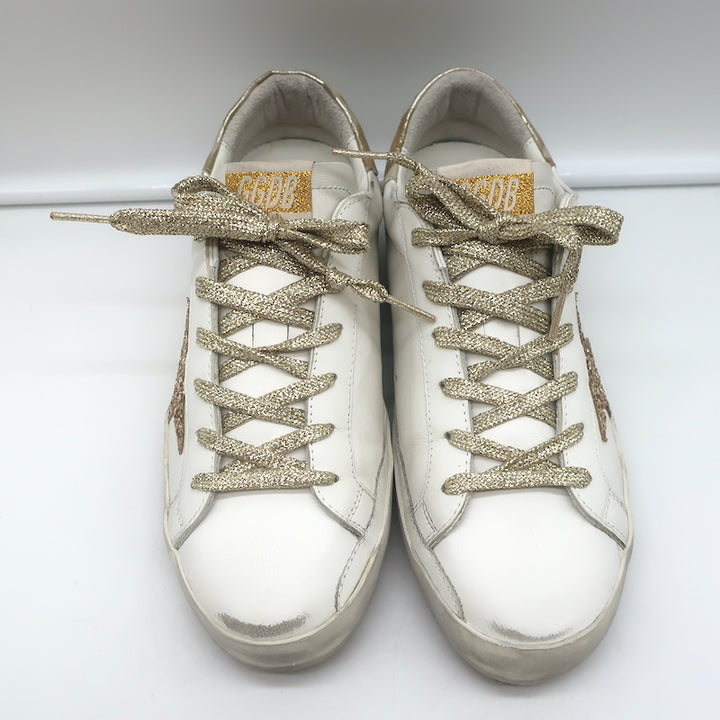 Golden Goose Superstar Sneakers White Leather with Gold Glitter Star Size 38 NEW