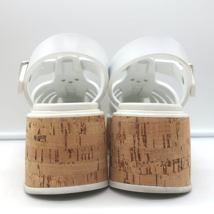 Prada Cork Platform Fisherman Sandals White Rubber Size 38