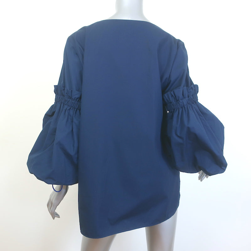 Silvia Tcherassi Lucaya Puff Sleeve Blouse Navy Cotton Size Large NEW