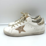 Golden Goose Superstar Sneakers White Leather with Gold Glitter Star Size 38 NEW