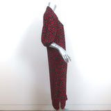 Ganni Shirtdress Black & Red Vine Print Crepe Size 38 Short Sleeve Midi Dress