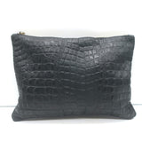 Clare V. Crocodile-Embossed Flat Clutch Black Leather
