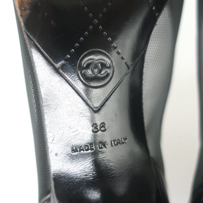 Vintage Chanel CC-Embroidered Cap Toe Pumps Black Mesh &amp; Leather Size 36