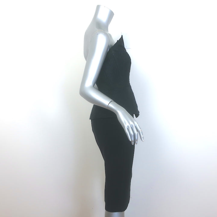Tamara Mellon Strapless Peplum Kimono Dress Black Tweed &amp; Crepe Size US 4
