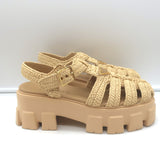 Prada Monolith Raffia Fisherman Sandals Natural Size 38
