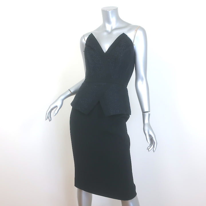 Tamara Mellon Strapless Peplum Kimono Dress Black Tweed &amp; Crepe Size US 4