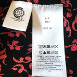 Ganni Shirtdress Black & Red Vine Print Crepe Size 38 Short Sleeve Midi Dress