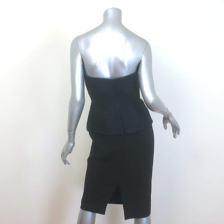 Tamara Mellon Strapless Peplum Kimono Dress Black Tweed &amp; Crepe Size US 4