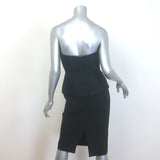 Tamara Mellon Strapless Peplum Kimono Dress Black Tweed & Crepe Size US 4