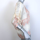 Chloe Ruched-Sleeve Blouse Ivory Printed Windowpane Check Silk Size 36