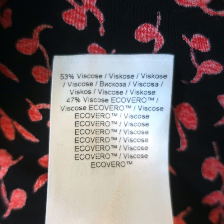 Ganni Shirtdress Black &amp; Red Vine Print Crepe Size 38 Short Sleeve Midi Dress
