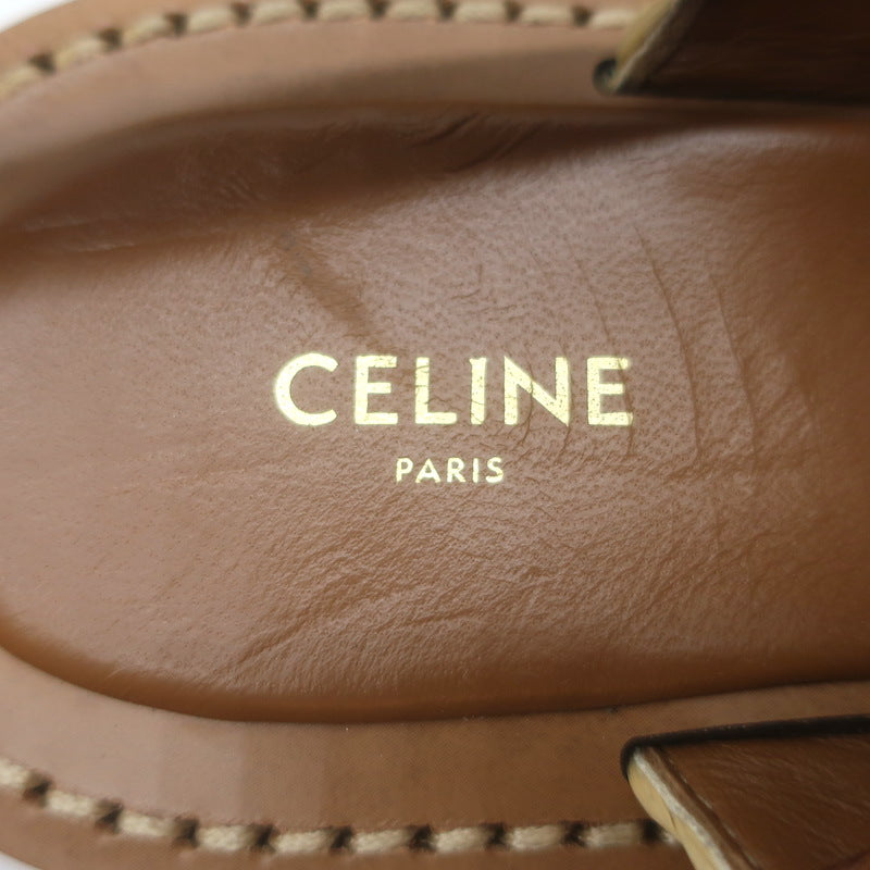 Celine Triomphe Raffia &amp; Leather Flat Ankle Strap Sandals Brown Size 40