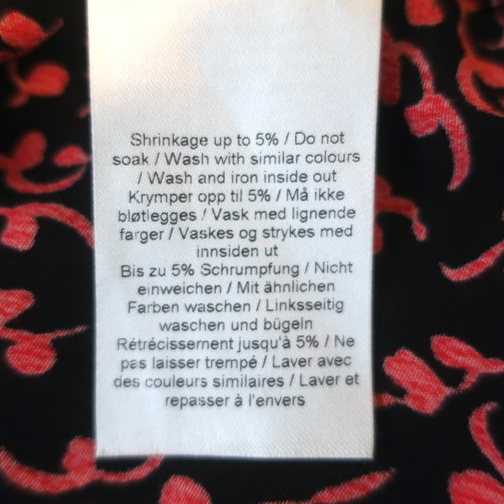 Ganni Shirtdress Black &amp; Red Vine Print Crepe Size 38 Short Sleeve Midi Dress