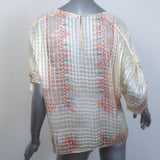 Chloe Ruched-Sleeve Blouse Ivory Printed Windowpane Check Silk Size 36