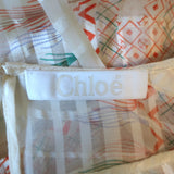 Chloe Ruched-Sleeve Blouse Ivory Printed Windowpane Check Silk Size 36