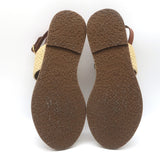 Celine Triomphe Raffia & Leather Flat Ankle Strap Sandals Brown Size 40