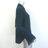 Chloe Fringe-Trimmed Button Down Shirt Dark Teal Size 42 Long Sleeve Blouse