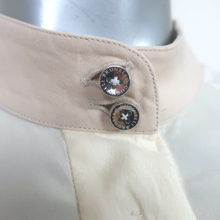 Brunello Cucinelli Contrast-Neck Blouse Ivory Stretch Silk Size Large