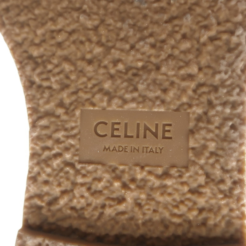 Celine Triomphe Raffia &amp; Leather Flat Ankle Strap Sandals Brown Size 40