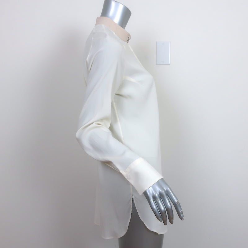 Brunello Cucinelli Contrast-Neck Blouse Ivory Stretch Silk Size Large