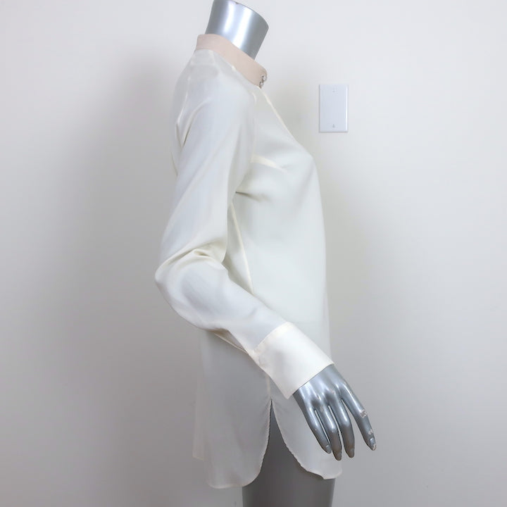 Brunello Cucinelli Contrast-Neck Blouse Ivory Stretch Silk Size Large