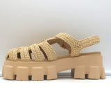 Prada Monolith Raffia Fisherman Sandals Natural Size 38
