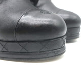 Chanel CC Cap Toe Quilted-Platform Lace-Up Booties Black Leather Size 40
