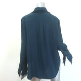 Chloe Fringe-Trimmed Button Down Shirt Dark Teal Size 42 Long Sleeve Blouse