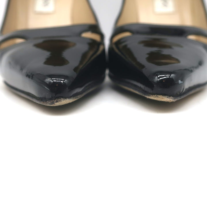 Jimmy Choo Margo Cutout Pointed Toe Pumps Black Patent Leather Size 36