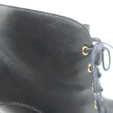 Chanel CC Cap Toe Quilted-Platform Lace-Up Booties Black Leather Size 40