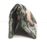 Clare V. Stripe Foldover Clutch Sage/Pink Snake-Embossed Leather