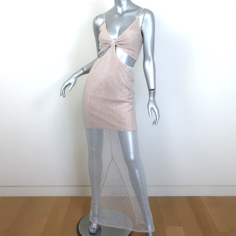 Alice + Olivia Havana Cut-Out Crystal Fishnet Maxi Dress Silver Size 6
