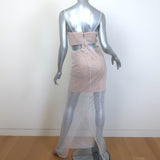 Alice + Olivia Havana Cut-Out Crystal Fishnet Maxi Dress Silver Size 6