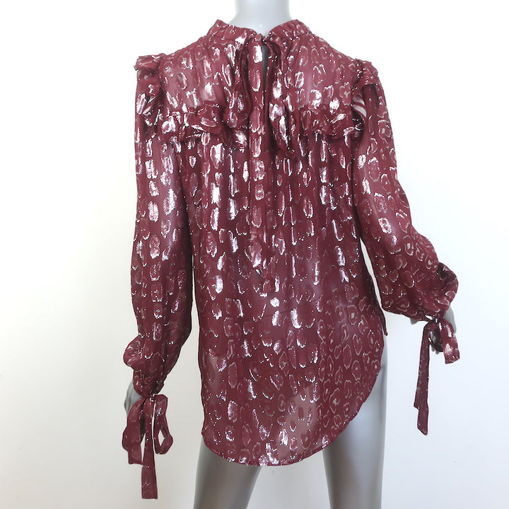Veronica Beard Brooks Tie-Sleeve Blouse Burgundy Metallic Silk Size 6 NEW