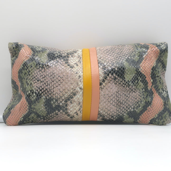 Clare V. Stripe Foldover Clutch Sage/Pink Snake-Embossed Leather