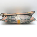 Clare V. Stripe Foldover Clutch Sage/Pink Snake-Embossed Leather