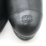 Chanel CC Cap Toe Quilted-Platform Lace-Up Booties Black Leather Size 40