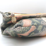 Clare V. Stripe Foldover Clutch Sage/Pink Snake-Embossed Leather