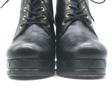 Chanel CC Cap Toe Quilted-Platform Lace-Up Booties Black Leather Size 40