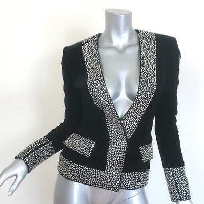 Balmain Crystal-Embellished Velvet Blazer Black Size 34 V-Neck Jacket