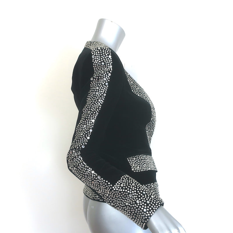 Balmain Crystal-Embellished Velvet Blazer Black Size 34 V-Neck Jacket