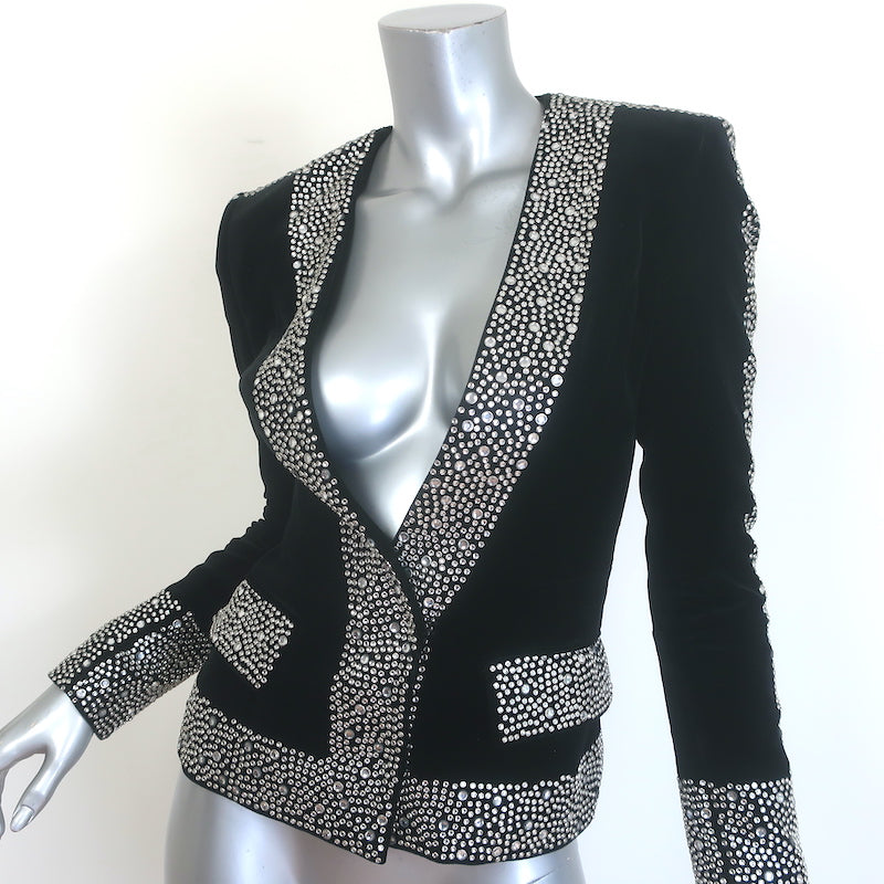 Balmain Crystal-Embellished Velvet Blazer Black Size 34 V-Neck Jacket