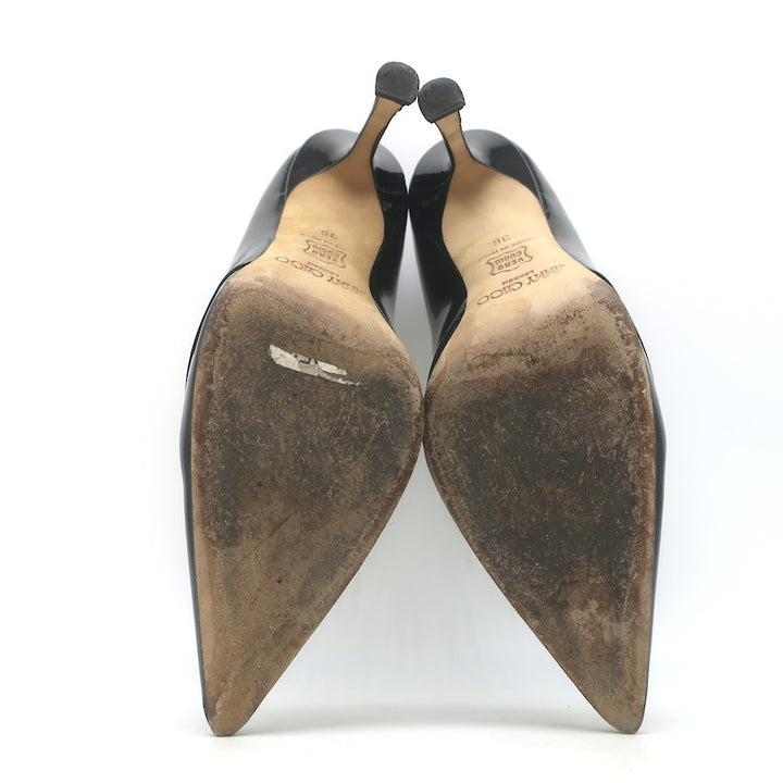 Jimmy Choo Margo Cutout Pointed Toe Pumps Black Patent Leather Size 36